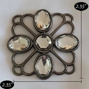 Square Lattice Rhinestone Gunmetal Metal Medallion Plate 2.35" x 2.35"